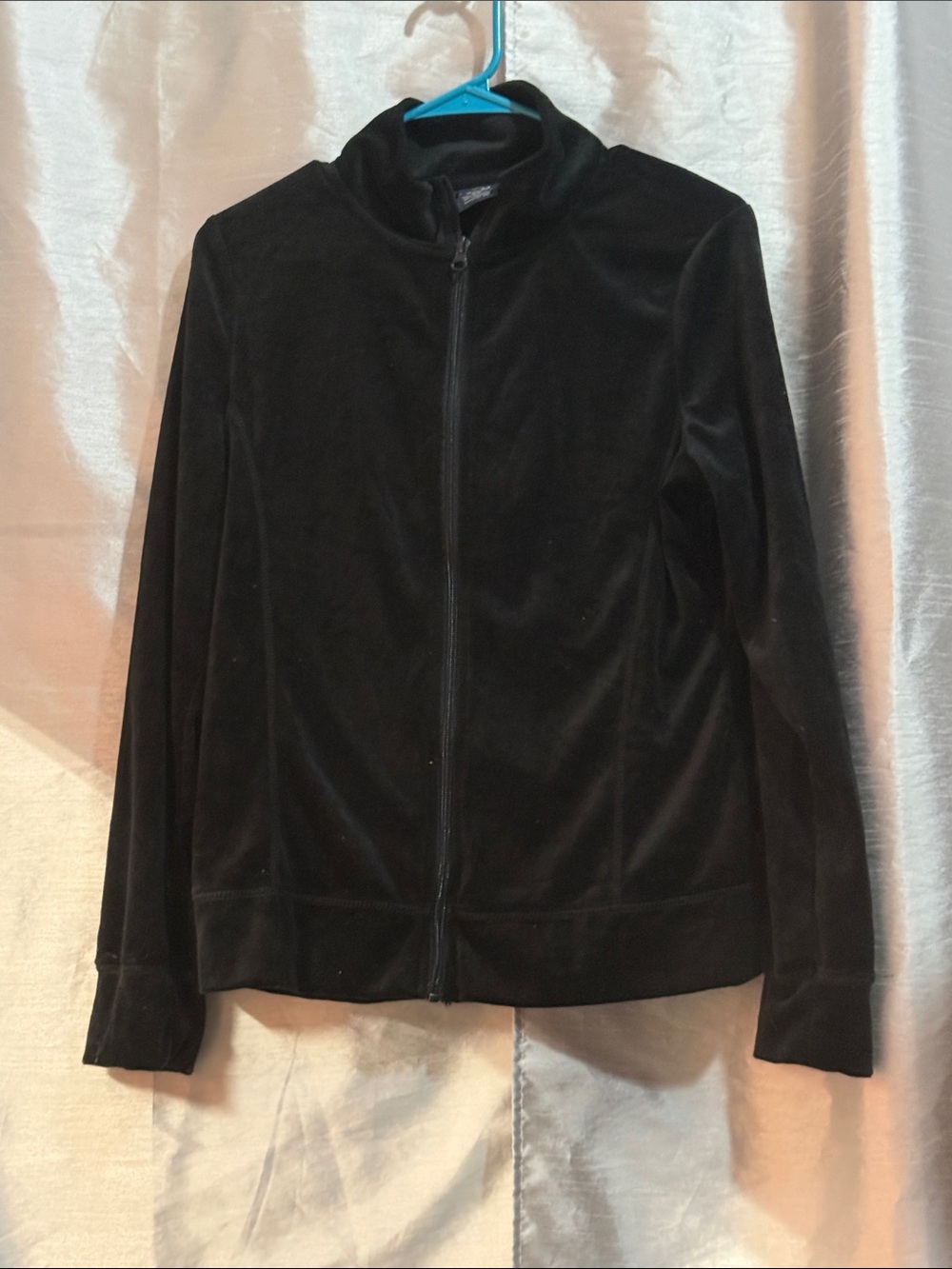 Faded Glory Black Zip-Up Velvet Bomber Jacket